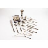 COLLECTION OF MODERN WMF WHITE METAL FLATWARE, including: TWO PAIRS OF SERVING SPOONS, PAIR OF SALAD