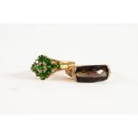 9ct GOLD DIAMOND SHAPED CLUSTER RING set with Russian Diopside and diamonds; 9ct GOLD RING WITH