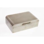 ENGINE TURNED SILVER CLAD TABLE CIGARETTE BOX, with hardwood lined interior and rounded ends to