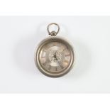 VICTORIAN SILVER POCKET WATCH with key wind movement, engine turned, roman dial with gold