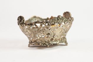 LATE VICTORIAN PIERCED SILVER SUGAR BOWL BY CHARLES STUART HARRIS, of oval form with floral capped