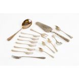 FOUR INTER-WAR YEARS CASED SETS OF FISH KNIVES & FORKS, CAKE FORKS, SERVING UTENSILS, and