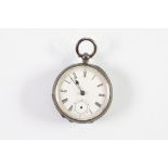 VICTORIAN SILVER OPEN-FACED POCKET WATCH with key wind movement, white roman dial with subsidiary