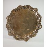 CHIPPENDALE STYLE ELECTROPLATED SALVER, with shell capped moulded border and scroll feet, 16 ½” (