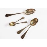LATE VICTORIAN SILVER TABLE SPOON AND MATCHING PAIR OF DESSERT SPOONS AND TEASPONNS BY HOLLAND,