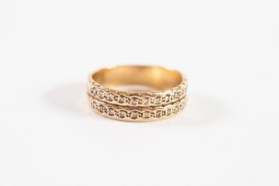 GOLD COLOURED METAL HALF ETERNITY RING, the two strand top set with twenty-four tiny diamonds, 5gms,