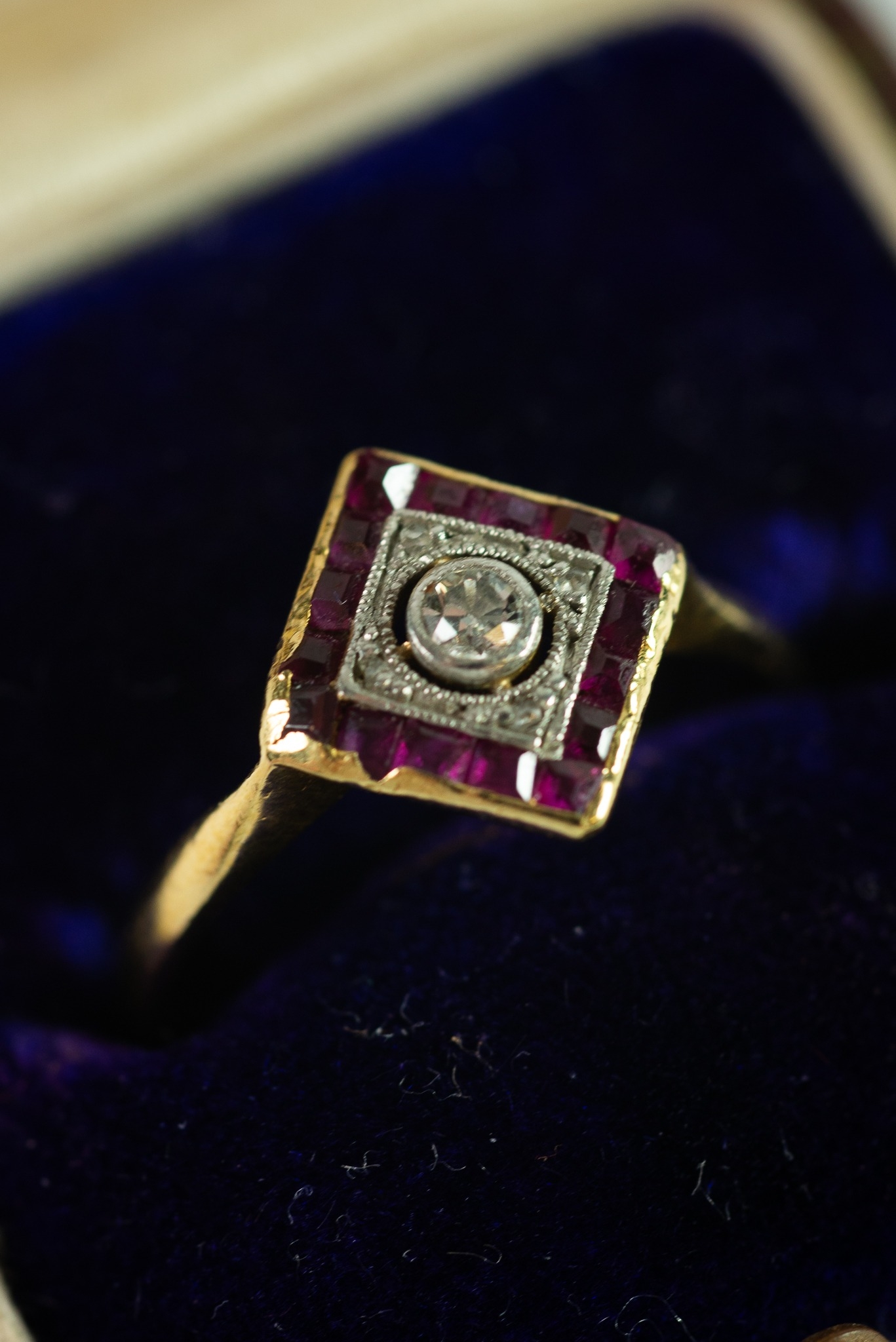 GOLD COLOUR METAL (carat mark indistinct) RING, THE LOZENGE-SHAPE SETTING WITH A SMALL CENTRAL - Image 2 of 2