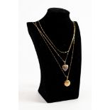 TWO GOLD PLATED FINE CHAIN NECKLACES, each with some tiny panel links, 24in (61cm) long, with gold