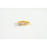18ct GOLD RING set with a solitaire diamond in six claw crown setting, approximately 0.20ct, 3.9gms