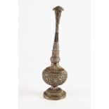 PERSIAN EMBOSSED SILVER COLOURED METAL ROSE WATER SPRINKLER, of typical form with screw- off top