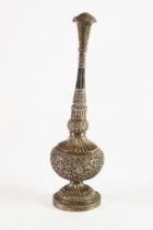 PERSIAN EMBOSSED SILVER COLOURED METAL ROSE WATER SPRINKLER, of typical form with screw- off top