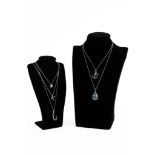 SILVER CHAIN NECKLACE with double anchor CZ set pendant; with four other stone set pendants (5)