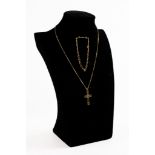 9ct GOLD FINE CHAIN NECKLACE, with ring clasp, 18in (46cm) long, the 9ct GOLD CROSS PENDANT, set