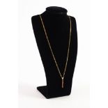 9ct GOLD FINE FIGARO CURB CHAIN with 5 ruby set stick pendant, chain length 16 1/2" (41.9cm),