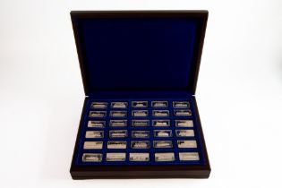 CASED SET OF THIRTY 1ozt INGOTS OF HALLMARKED SILVER ISSUED BY THE BIRMINGHAM MINT TO COMMEMORATE