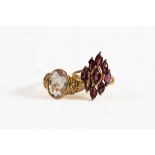 9ct GOLD RING with large oval rock crystal, chequerboard cut with carved shoulders; 9ct GOLD