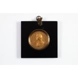 ‘ADMIRAL LORD NELSON’ EMBOSSED GILT METAL PORTRAIT PLAQUE, 2 ¼” (5.7cm) diameter, in a square,