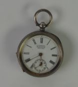 H. SAMUEL, MANCHESTER, (retailer), SWISS MADE SILVER CASE OPEN FACED LADY'S POCKET WATCH with key