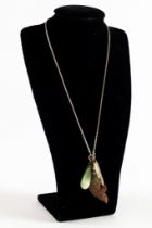 WHITE METAL BOX LINK CHAIN NECKLACE, approximately 15in (38.1cm) long, with THREE JADE PENDANTS, viz