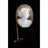 EARLT 20TH CENTURY 9ct GOLD FRAMED OVAL SHELL CAMEO BROOCH/PENDANT well carved with a classical