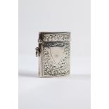 LATE VICTORIAN SILVER VESTA BOX, oblong and ov oval section, engraved with foliate scroll, 2 1/8" (