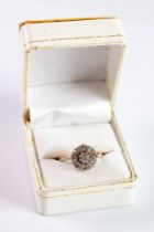 DIAMOND DAISY CLUSTER RING with raised centre diamond, approximately 0.50ct, with surround of