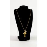 CHINESE GOLD FINE CHAIN NECKLACE, approiximately 20in (51cm) long, with GOLD CRUCIFIX PENDANT, 1 3/8