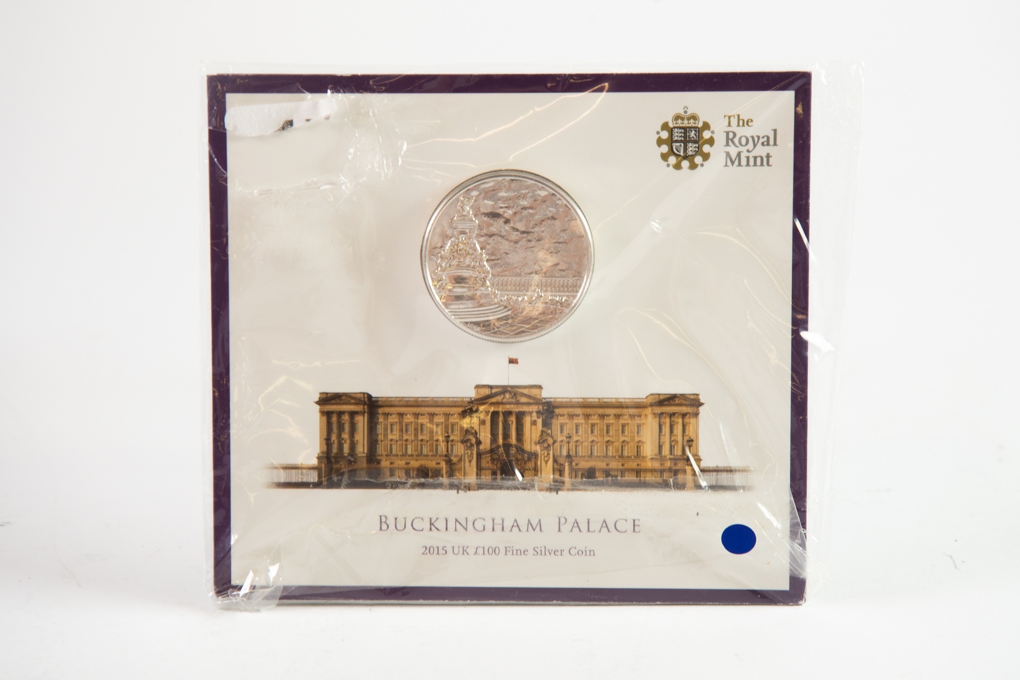 ROYAL MINT, BRILLIANT UNCIRCULATED SILVER BUCKINGHAM PALACE 2015 £100 COIN, 62.86gms, enclosed in