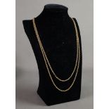 9ct GOLD LONG GUARD CHAIN WITH WATCH CLIP, 60" long (152.5cm), 36gms