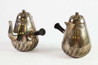 VICTORIAN ENGRAVED AND EMBOSSED SILVER CAFÉ AU LAIT SET BY CARRINGTON & Co. each pot of pear form