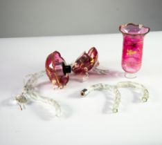 MURANO RUBY AND CLEAR GLASS EIGHT BRANCH ELECTROLIER, badly damaged, now suitable for spares and