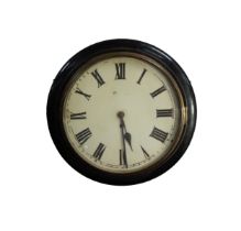 EARLY NINETEENTH CENTURY WALL CLOCK IN EBONISED CASE, with 12” Roman dial and single fusee movement,