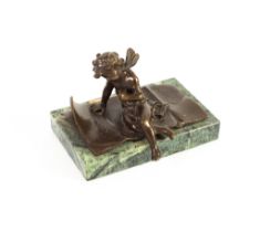 ERNEST JUSTIN FERRAND (1846-1942) FRENCH BRONZE CUPID FIGURE WRITING A LETTER, signed, mounted on