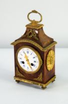NINETEENTH CENTURY FRENCH BLOND TORTOISESHELL AND ORMULU CASED MANTLE CLOCK, the 3 ¾” enamelled dial