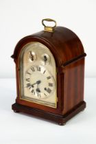 LATE NINETEENTH CENTURY MAHOGANY CASED MANTLE OR BRACKET CLOCK, the plain silvered Roman dial with