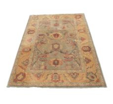 ABBEY HAND MADE CARPETS LTD BELGIUM ALL WOOL PILE ISMIR EASTERN PATTERN BORDERED RUG with pale green