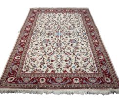 TURKISH ISPARTA HAND MADE CARPET, off white with multi-coloured formal floral and foliate scroll