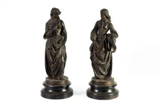 PAIR OF FRENCH PATINATED SPELTER FIGURES, ‘Jolie Fille de Perth’ (the pretty lady of Perth) and ‘