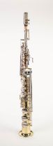 BOOSEY & HAWKES 'LA FLEUR' GILT METAL SOPRANO SAXOPHONE, No 5981 with mouthpiece in fitted and plush