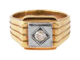 An 18ct Art Deco signet ring with inset diamond