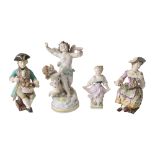 A Meissein porcelain figure and three other figures