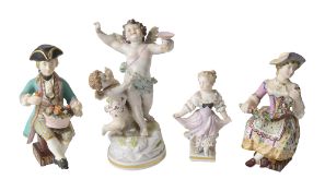 A Meissein porcelain figure and three other figures
