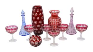 A collection overlaid and flashed glassware