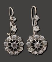 A pair of diamond-set ear pendants