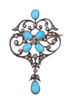 An Edwardian turquoise and diamond pendant