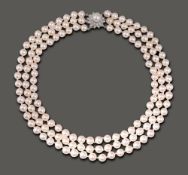 A three strand cultured pearl necklace