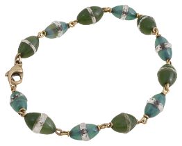 A nephrite, agate and rock crystal link bracelet