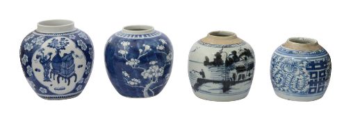 Four 19th century Chinese blue and white ginger jars