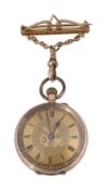 A lady's continental 9K open faced keyless fob watch c.1900