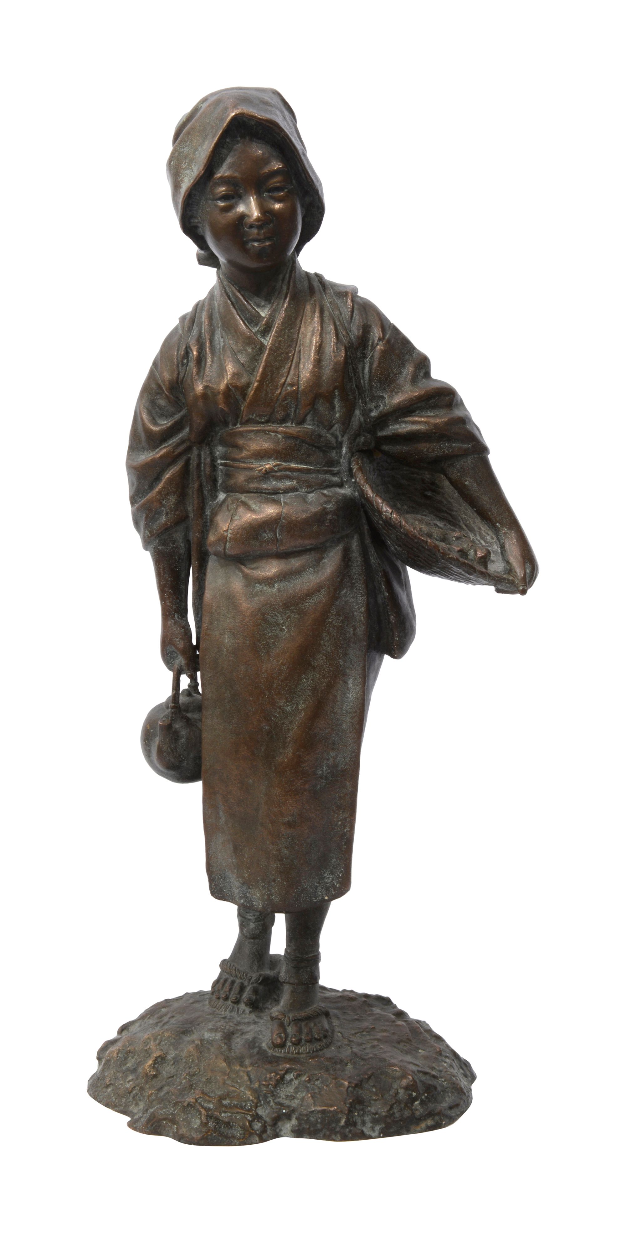 A Japanese Meiji period patinated bronze figure of a woman